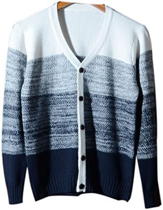 Xmenhere Men's Knitted Long Sleeve v Neck Contrast Color Causal Fit Sweater White M