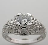 14k White Gold Art Deco Style Set With An Old Mine Cut Diamond 0.47 ct