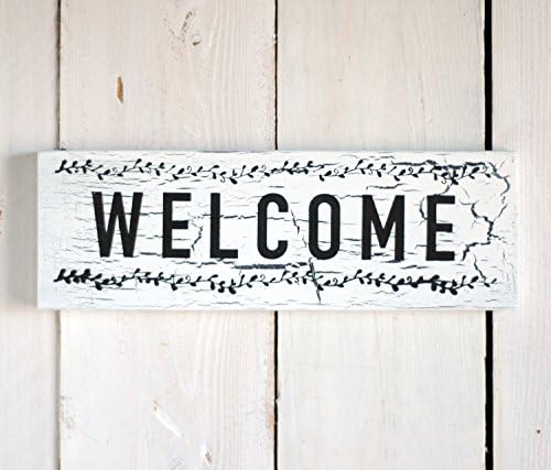 Rustic Welcome Sign, For Door Outdoor Classroom, Made of solid Wood, Shabby Chic Finish, Hand Painted Black and White,12x4 Inch