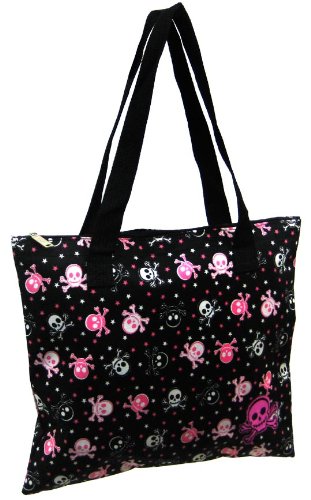 Black, Pink & White Skull & Crossbones Print Tote Bag