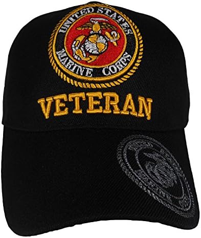 U.S. Army, Navy, Airforce, Veteran Military Cap Velcro Multi Color (Marine Veteran Black)