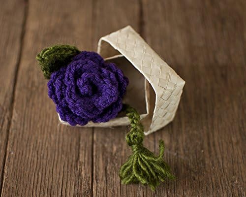 Plum Purple Rose Crochet Bookmark with Lauhala Gift Box