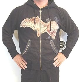 Dragonfly Skull Cross Black Hoodie with inner lining, studs and Gothic Designs, Heavy Duty Metal Zipper, Edward Dada Rocker Design