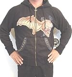 Dragonfly Skull Cross Black Hoodie with inner lining, studs and Gothic Designs, Heavy Duty Metal Zipper, Edward Dada Rocker Design by Dragonfly Clothing