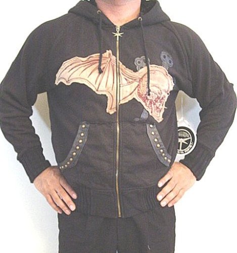 Buy Dragonfly Skull Cross Black Hoodie with inner lining, studs and Gothic Designs, Heavy Duty Metal... by Dragonfly Clothing now!