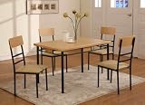 5 PC. Set Natural Finish And Black Metal Dining Room Kitchen Table And Chairs