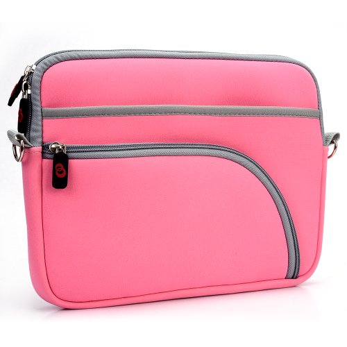 Cushiony, Neoprene Sleeve Travel Bag [with shoulder straps] for 10.1 Dell Latitude Lozenge - Pink. Bonus Ekatomi Screen Cleaner Sticker [1010]