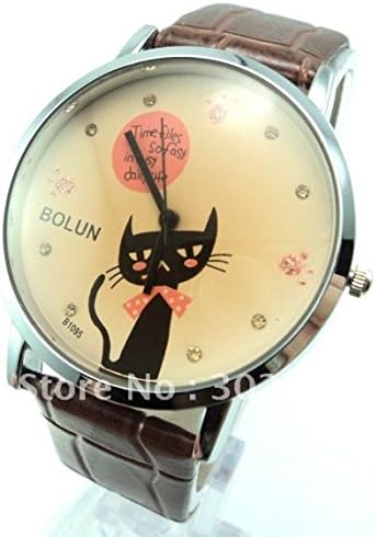 Mc Mall holiday sale high quality leather watch men women fashion lovely cat design sports quartz wrist watch