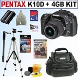 Pentax K10D 10.2MP Digital SLR Camera with Shake Reduction and 18-55mm f/3.5-5.6 Lens + 4GB Deluxe Accessory Kit