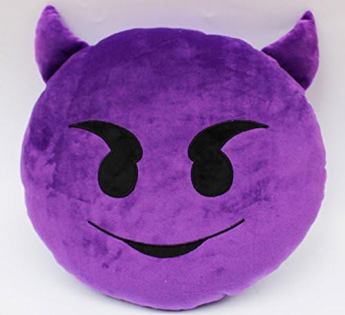 Emoji Smiley Emoticon Yellow Round Cushion Pillow Stuffed Plush Soft Toy 17 Styles Round Smiley Face Nap Pillow Home Decor (Devil)