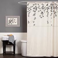 Lush Decor Flower Drop Shower Curtain, 72-Inch by 72-Inch, Ivory/Purple