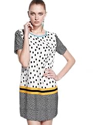Polyester Colorblocking Spring Summer Short Sleeves Polka Dot Print  Dress
