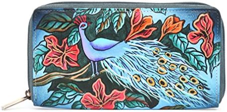 Dancing Peacock Ladies Clutch Wallet Hand Painted Leather vintage handmade item