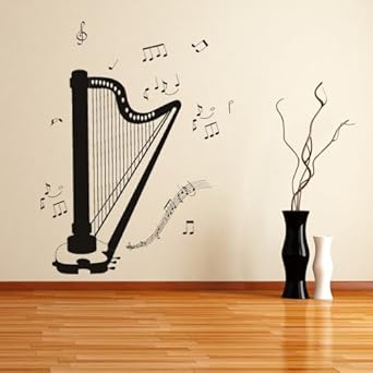 Notas musicales instrumentos arpa arte de pared adhesivo adhesivo pared