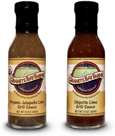 Granite Bay Farms Organic Jalapeno Lime and Chipotle Lime Grill Sauce (2 Bottle) Sampler, 2-Count, 13-Ounce Bottles