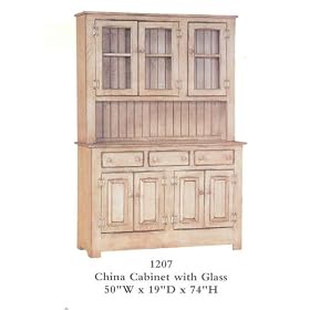 China Cabinet with Glass - Primitive Antique White
