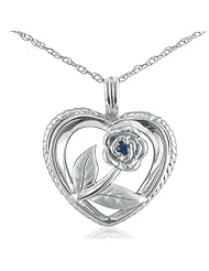 Sapphire Rose in Heart Necklace in Sterling Silver on an 18 Chain