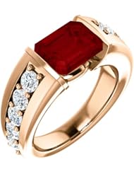 18K Rose Gold 9.00x7.00mm Emerald Cut Chatham Created Ruby and Diamond Ring -- LIFETIME WARRANTY