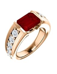 14K Rose Gold 9.00x7.00mm Emerald Cut Chatham Created Ruby and Diamond Ring -- LIFETIME WARRANTY
