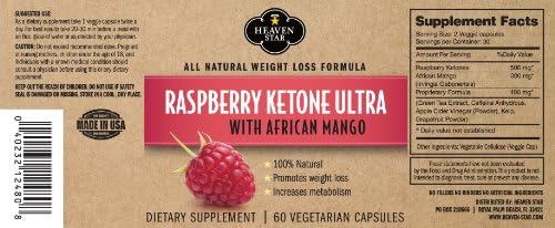 HeavenStar Raspberry Ketone Ultra with African Mango + Green Tea Extract Premium Weight Loss Supplement Appetite Suppressant Lose Weight Naturally