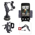 DURAGADGET Support Voiture Multifonction 3 en 1 pour HTC Desire HD - Support grille d'a�ration, pare-brise et tableau de bord + chargeur allume-cigare BONUS - Garantie � vie