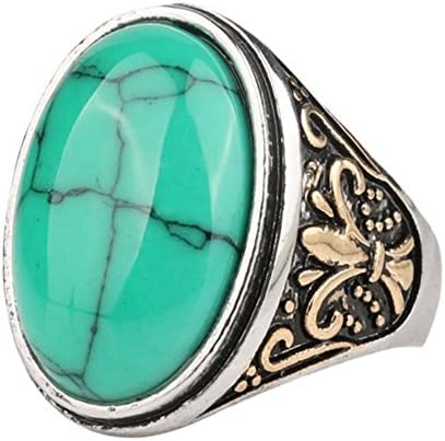 Hydreamhome Men's Alloy Jewelry,Carved Flower Turquoise Style Rings,Size 10
