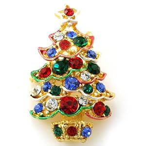 Multi Colors Christmas Tree Brooch Pin Color Stone Crystals Costume Gold Tone Christmas Jewelry
