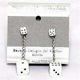 5mm to 10mm Dice Dangler Earrings, White w/Black