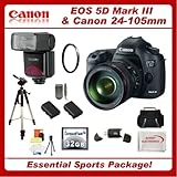 Canon EOS 5D Mark III Digital Camera Kit with Canon 24-105mm f/4L IS USM AF Lens + SSE 32GB Deluxe Package + 2 batteries + charger + Much More