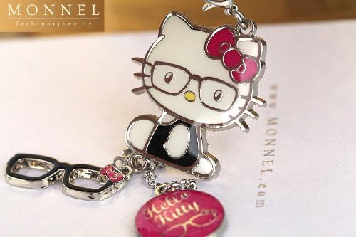 Z115 Adorable Hot Pink Style Hello Kitty Glasses Charms Keychain Key Ring