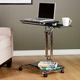 Laptop Cart with Mouse Pad in Chrome Glass: Black