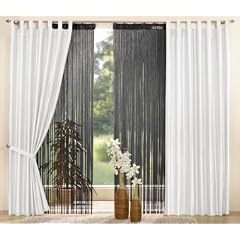 Gardinen Set, 2 x Gestreifter Deko Taft Vorhang, 245x140, Wei�, 2 x Fadengardine, Tunneldurchzug, 250x140, Schwarz, 0393020303