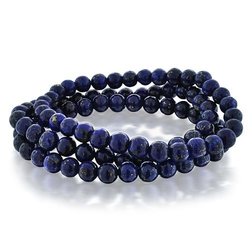 Bling Jewelry 6mm Genuine Lapis Beaded Stretch Bracelet Set of Three