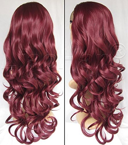 Liaohan 2015 Fashion Burgundy Wig Fall 24" Long Curly Half Wig Hair Fall Synthetic Hair Wigs for Women