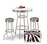 Chrome Bar Table & 2 Chrome Zebra Faux Fur Fabric Seat Barstools