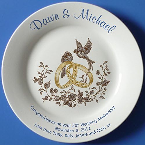 Personalized Bone China Commemorative Plate For A 55th Wedding Anniversary - Wedding Bells Design With A Plain Rim