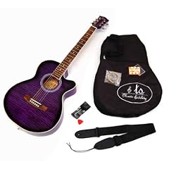 Design 4/4 Akustik Westerngitarre mit Motivdruck in Flieder Lila + Zubeh�r-Set: gepolsterte Gitarrentasche, Gurt, Ersatzsaiten und Stimmpfeife