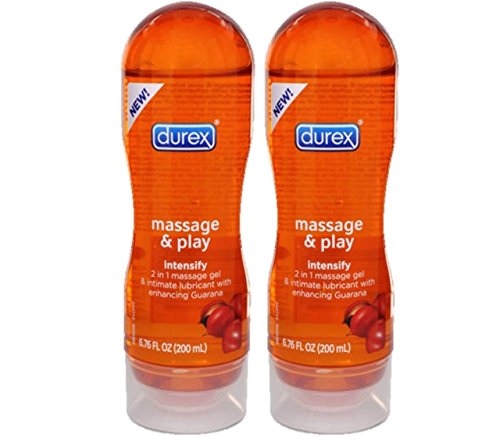 Durex Massage and Play Intensify 2 in 1 Massage Gel & Intimate Lubricant with Enhancing Guarana : Size 6.76 Fl Oz (Pack of 2)