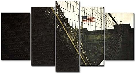 Black And White 5 Panel Wall Art Painting Usa Flag Bridge Pictures Prints On Canvas City The Picture Decor Oil For Home Modern Decoration Print