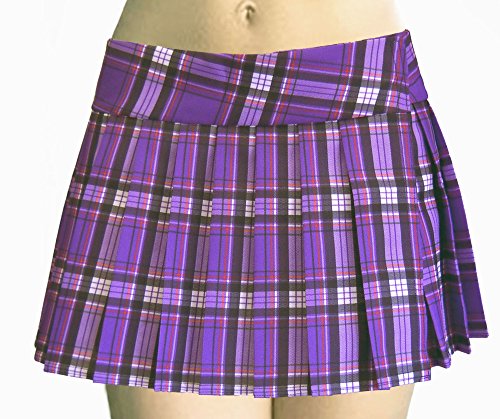 Purple Plus Size Schoolgirl Tartan Plaid Pleated Mini Skirt Purple