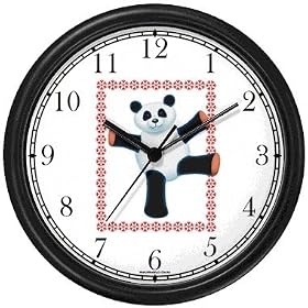 Panda Bear in Snowflake Border - JP Wall Clock by WatchBuddy Timepieces (Hunter Green Frame)