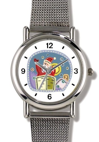 Santa Claus in Chimney Christmas Theme - WATCHBUDDY® ELITE Chrome-Plated Metal Alloy Watch with Metal Mesh Strap-Size-Small ( Standard Women's Size )