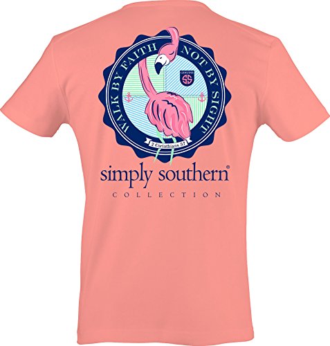 Simply Southern Preppy Short Sleeve T-Shirt - Flamingo Faith (Large)