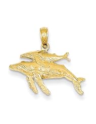 14K Yellow Gold Mother and Baby Humpback Whale Pendant
