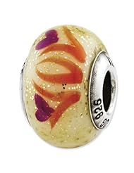 Sterling Silver s Yellow W/pink Flowers Italian Murano Bead by Reflection Beads, Best Quality Free Gift Box Satisfaction Guaranteed