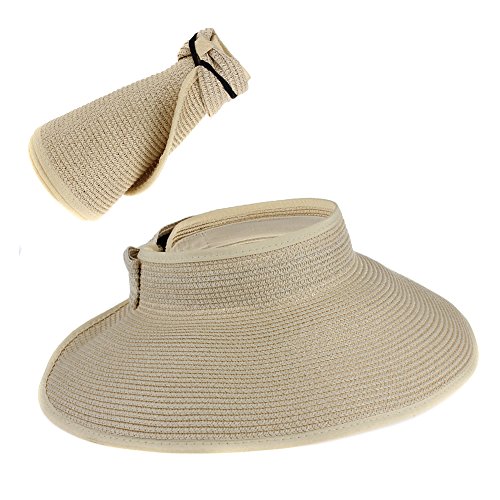 Zcargel Fashion Girl Lady Beach Sun Visor Foldable Roll up Wide Brim Straw Hat Cap (Cream)
