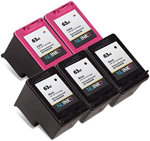 NUINKO 5 Pack Remanufactured HP 63XL Ink Cartridge for HP Envy 4520 Deskjet 3630 2130 2132 3632 3634 OfficeJet 3830 4650 Printer (3 Black 2 Color)