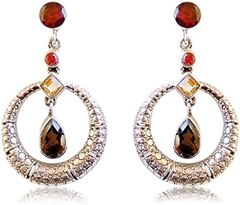 Nicky Butler Sterling Silver Smokey Quartz and Semi Precious Gemstone Hoop Drop Earring