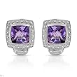 Earrings With 10.70ctw Precious Stones - Genuine Amethysts and Diamonds 14K White Gold. Total item weight 11.1g Length 21mm