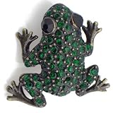 Vintage Style Austrian Rhinestone Green Frog Crystal Pin Brooch